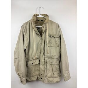 North Bay World Travel Mens Khaki Tan Utility Field Jacket Size Small Coat